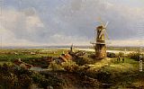 Windmill Canvas Paintings - A Windmill in an Extensive Landscape
